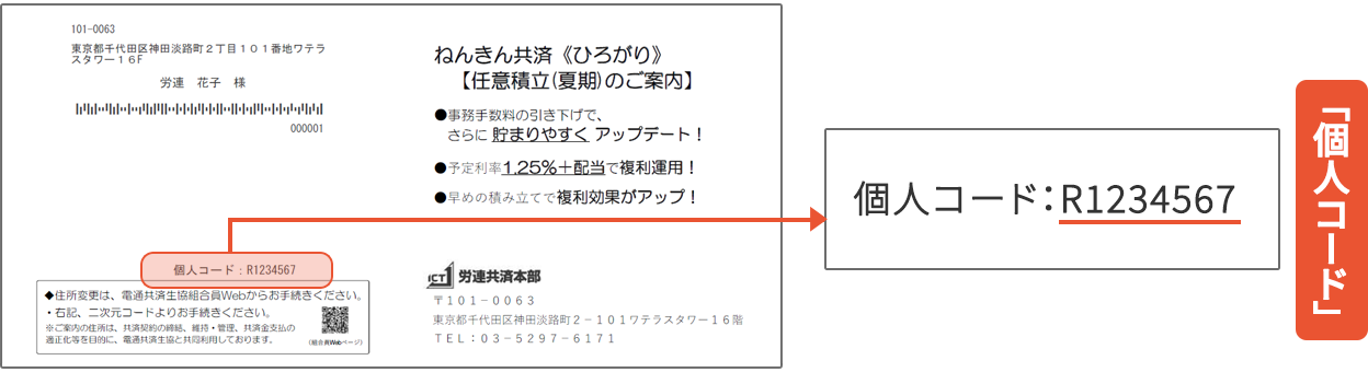 個人コード記載位置